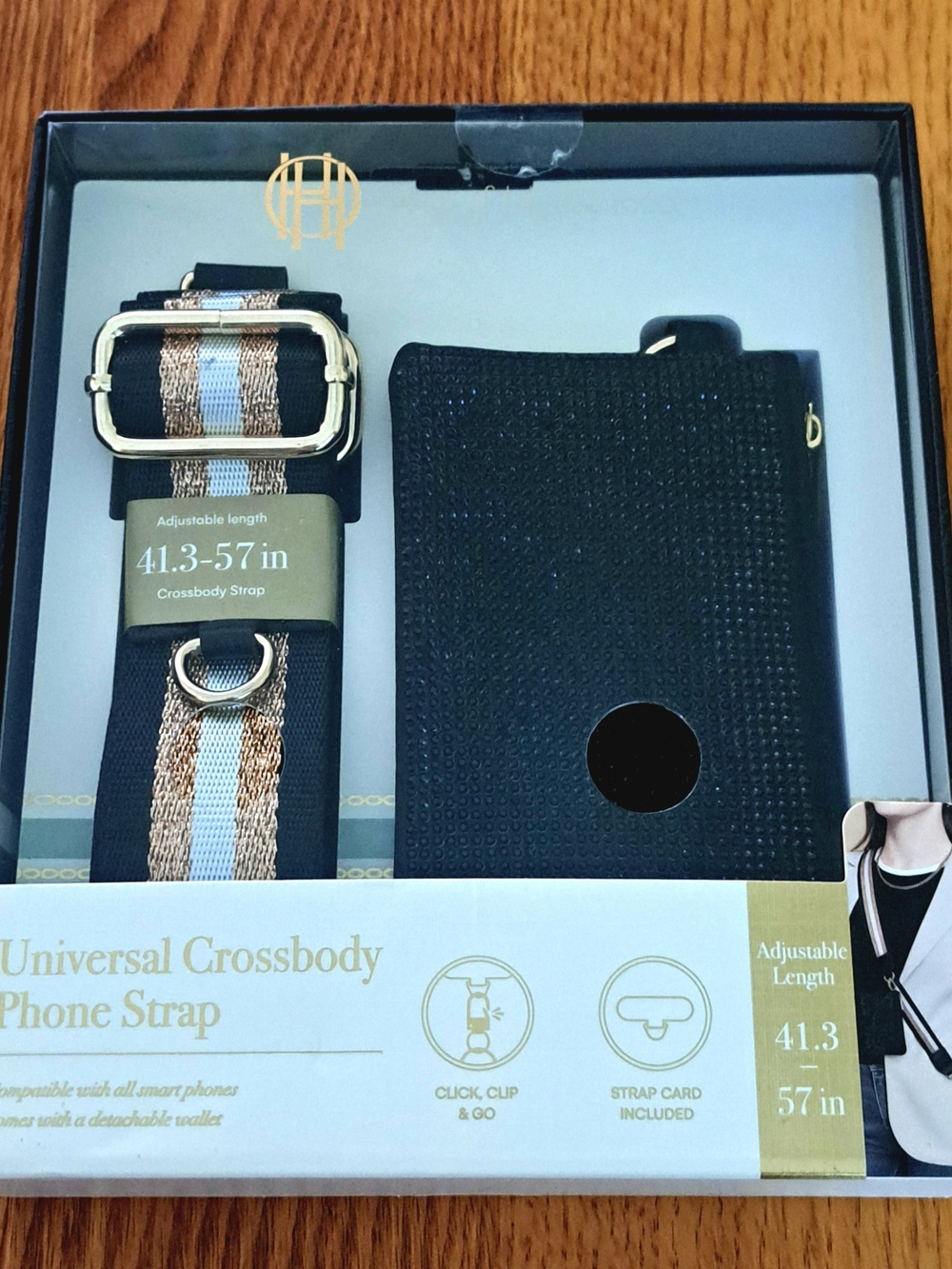 House of Harlow 1960 Black and Gold Crossbody Phone Strap with Detachable Wallet